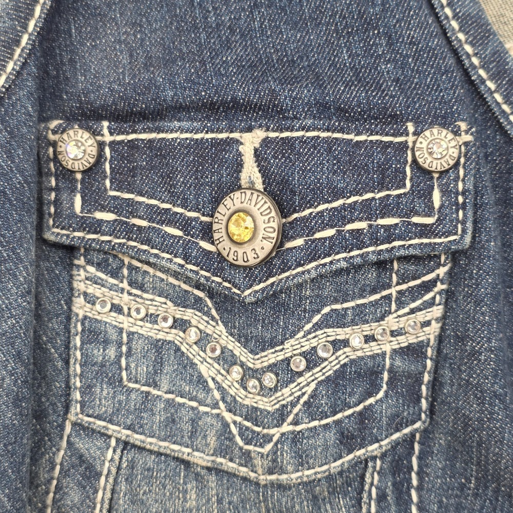 Harley Davidson Women 2W Denim Jean Vest Motorcycle CORE EMBELLISHED 99123-15VW - Picture 5 of 11
